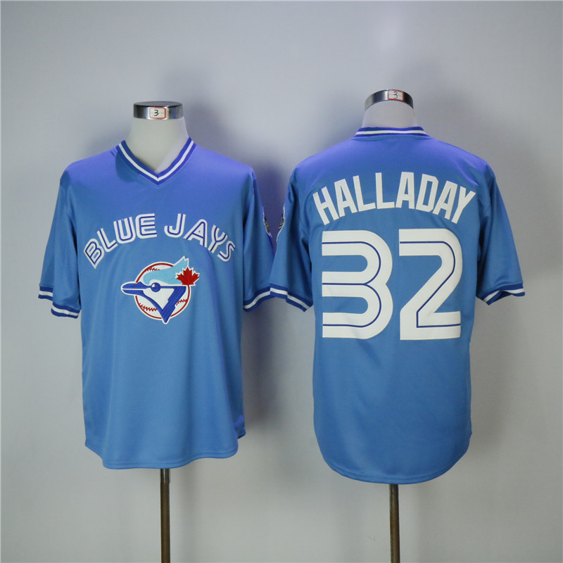 Men's Toronto Blue Jays #32 Roy Halladay Light Blue Throwback Stitched MLB Jersey